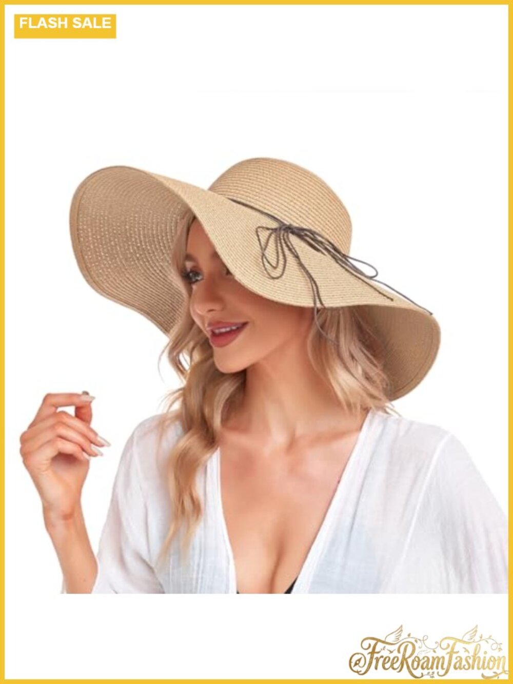 Straw Sun Hat Floppy Wide Brim Foldable UPF 50+ UV Protection Beach Hat